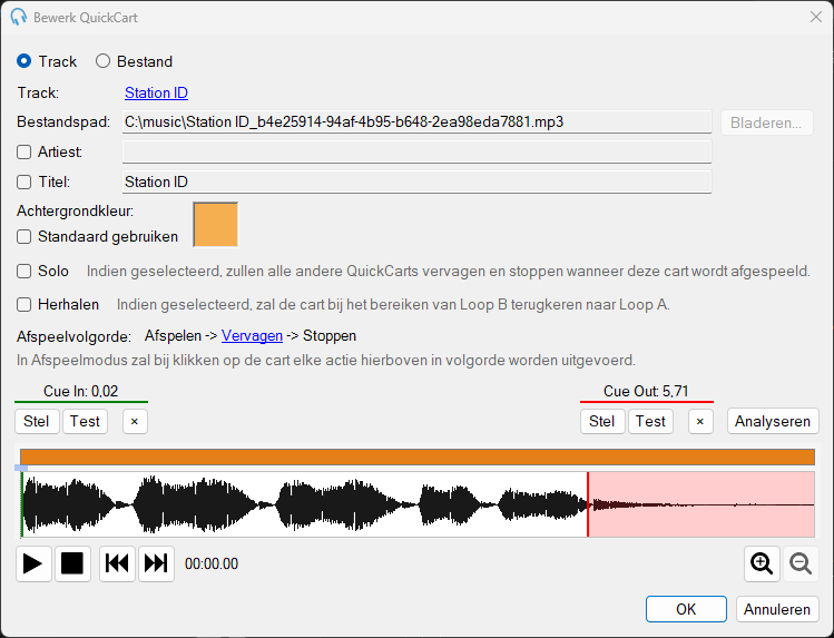 Venster QuickCart bewerken