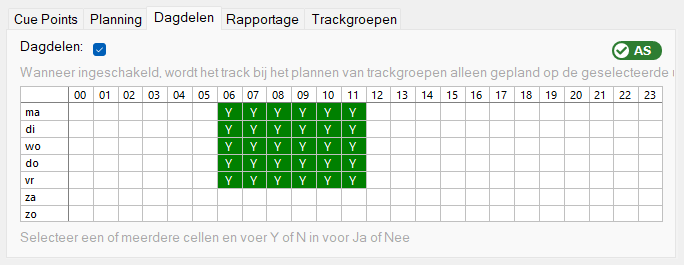 Tabblad Dagdelen van het venster Track Bewerken