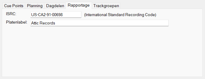 Tabblad Rapportage van het venster Track Bewerken