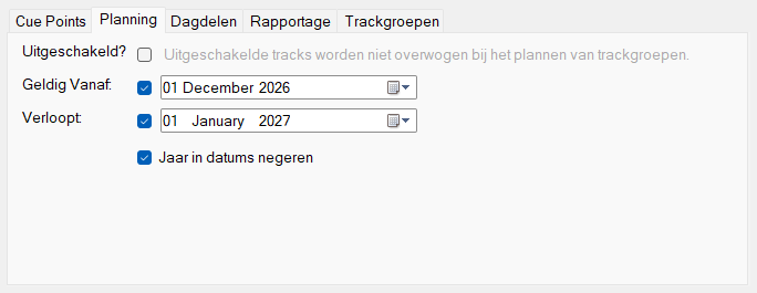 Tabblad Planning van het venster Track Bewerken