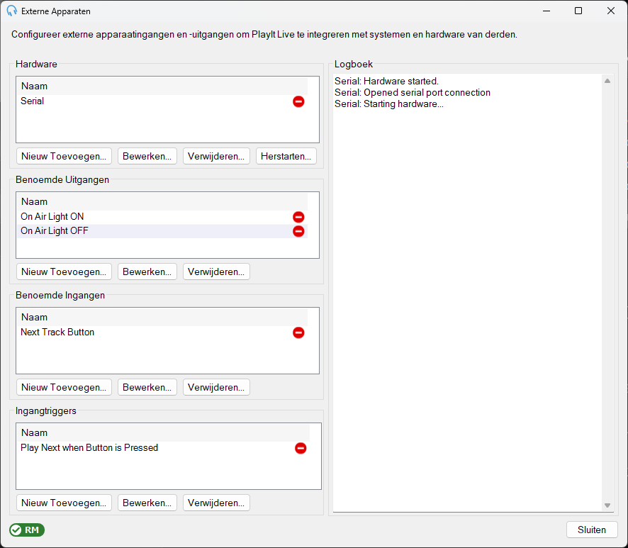 Venster Externe Apparaten