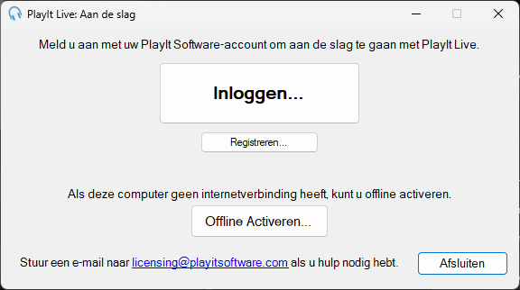PlayIt Live Aan de slag venster