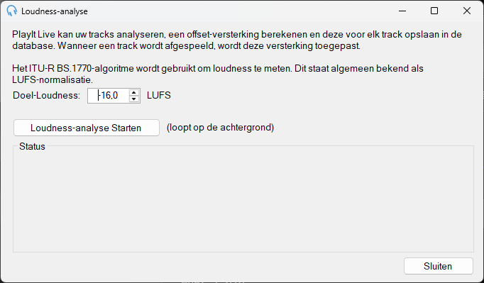 Venster Loudness-analyse
