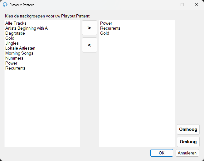 Venster Playout Pattern beheren