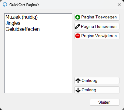 Venster QuickCarts-pagina's