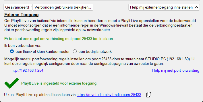 Externe toegang succesvol geconfigureerd