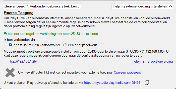 Sectie "Help mij externe toegang in te stellen" van de configuratie van de Remote Access Server