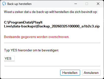Venster Back-up herstellen