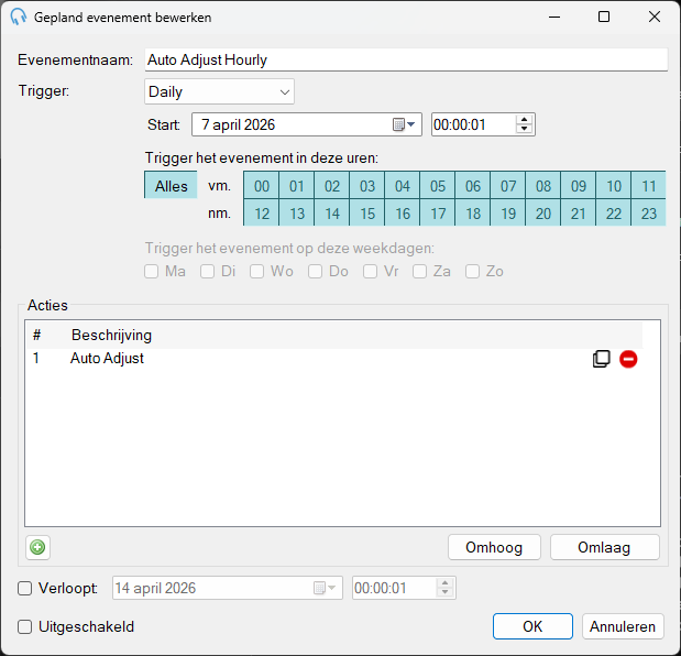 Gepland evenement bewerken met Auto Adjust-actie