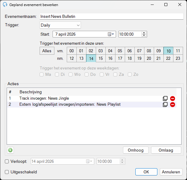 Editor voor gepland evenement