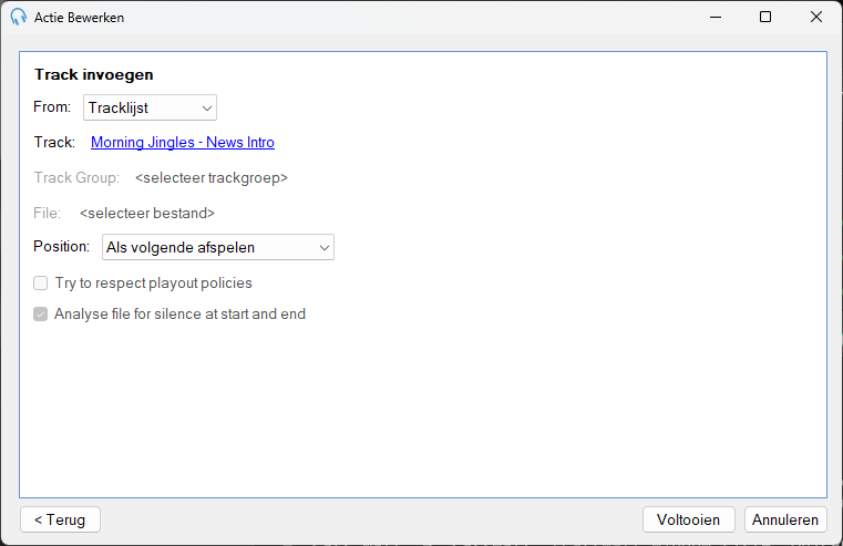 Actie Track invoegen