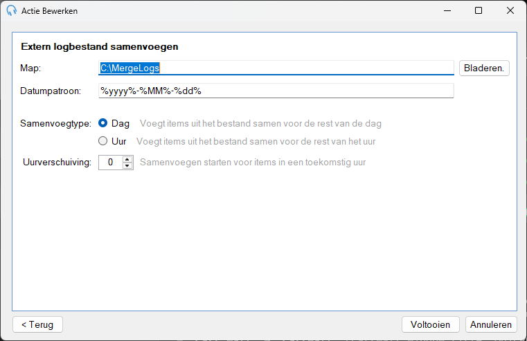 Actie Extern Logbestand Samenvoegen
