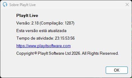 Janela Sobre o PlayIt Live