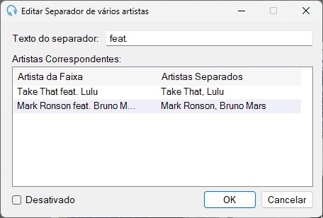 Janela Editar Separador de vários artistas