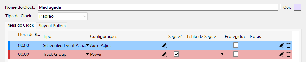 Editar Clock com Ação de Evento agendado de Auto Adjust