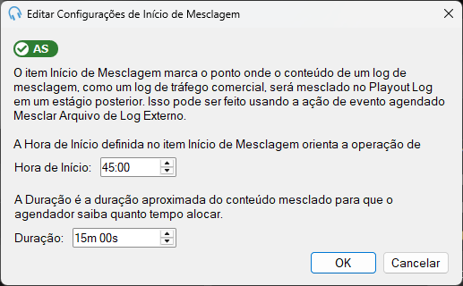 Janela «Editar Configurações de Início de Mesclagem»