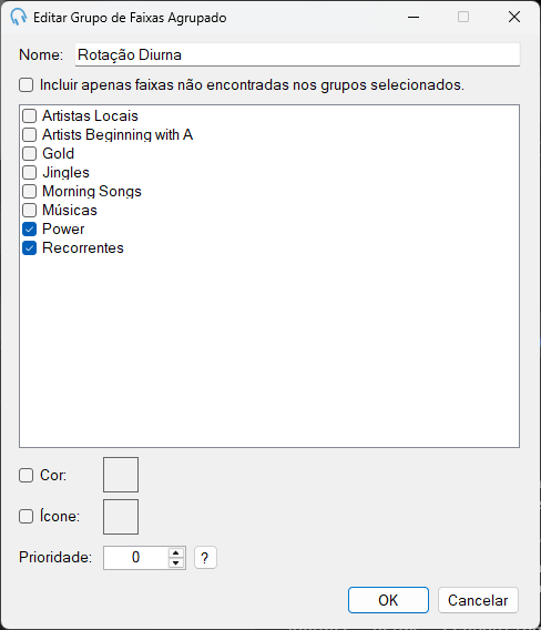 Janela Editar Grupo de Faixas Agrupado do PlayIt Live