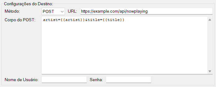 Configurações do destino Solicitação HTTP
