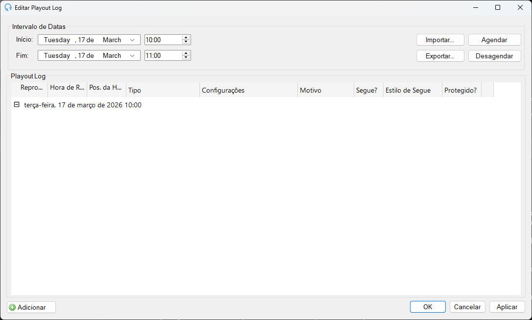 Janela Editar Playout Log