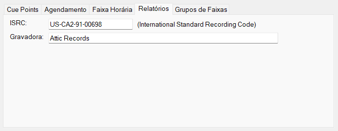 Aba Relatórios da janela Editar Faixa
