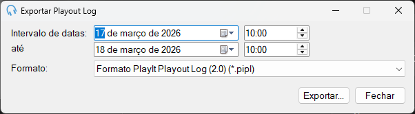 Janela Exportar Playout Log