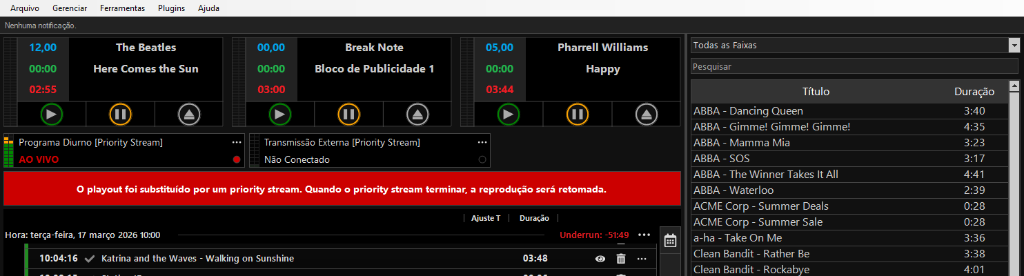 PlayIt Live com um Priority Stream ativo
