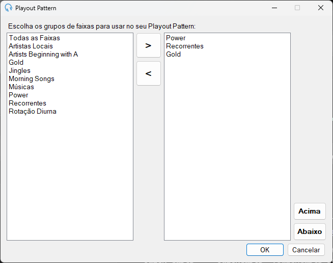 Janela Gerenciar Playout Pattern