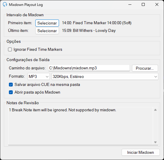 Janela Mixdown Playout Log