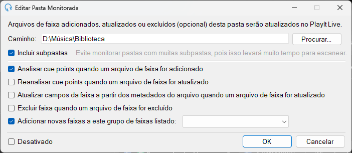 Janela Editar Pasta Monitorada