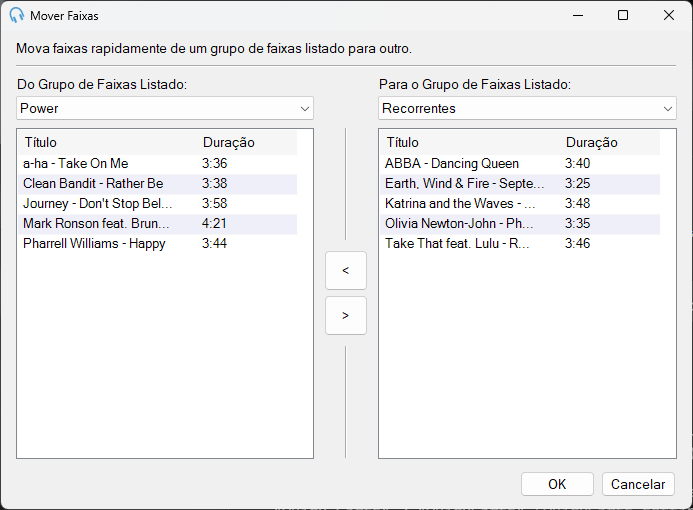 Janela Mover Faixas do PlayIt Live