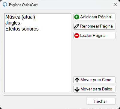 Janela Páginas de QuickCarts