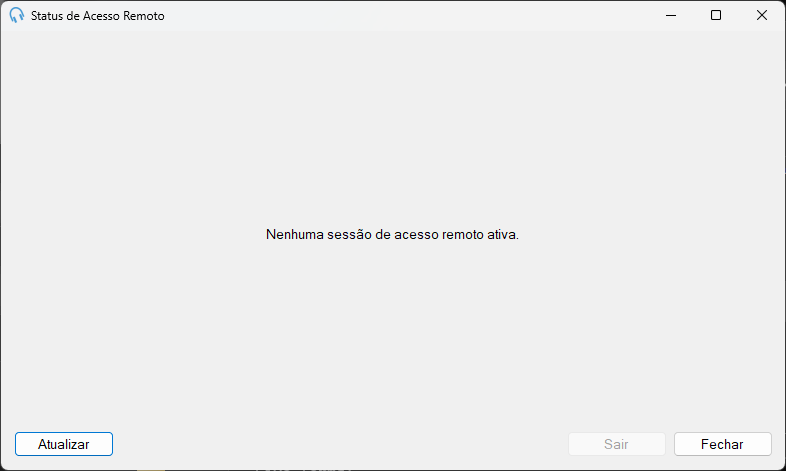 A janela Status de Acesso Remoto sem sessões ativas, mostrando uma mensagem no lugar da lista