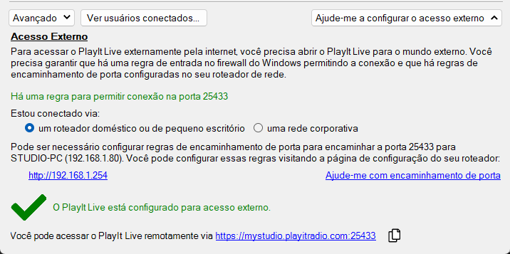 Acesso externo configurado com sucesso