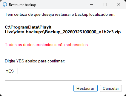 Janela Restaurar backup