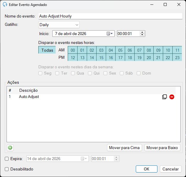 Editar Evento agendado com ação de Auto Adjust