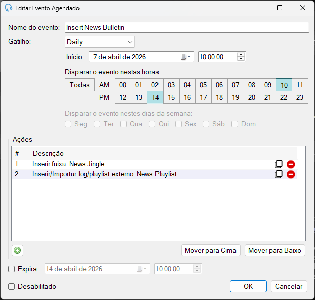 Editor de Evento agendado