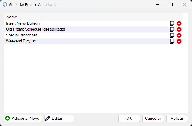 Janela de Eventos Agendados