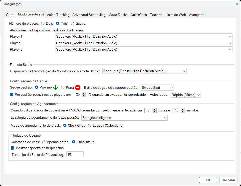 Configurações do PlayIt Live – Aba Modo Live-Assist