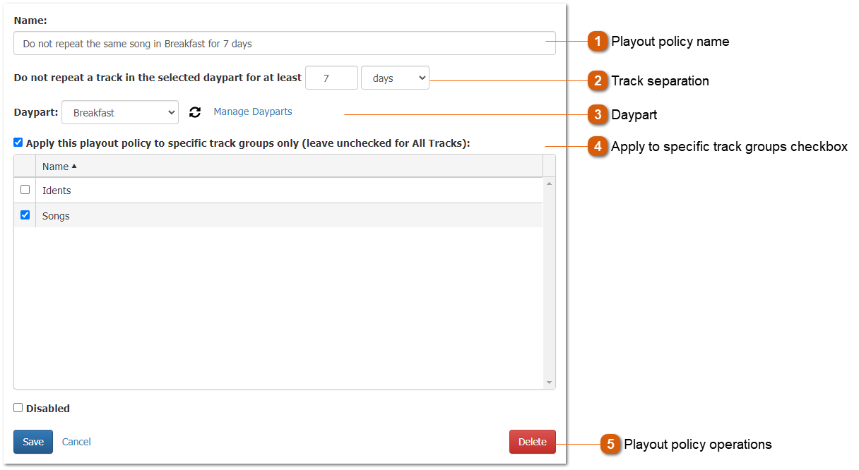 Editing Daypart Separation Playout Policies