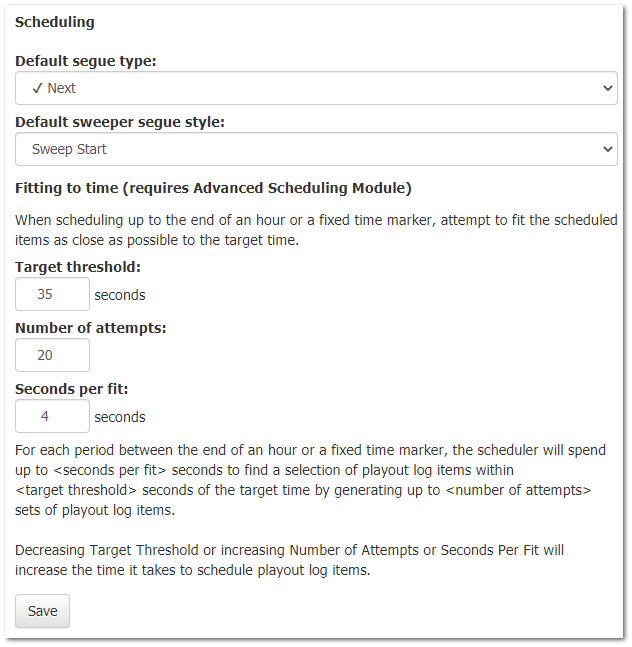 Scheduling Settings