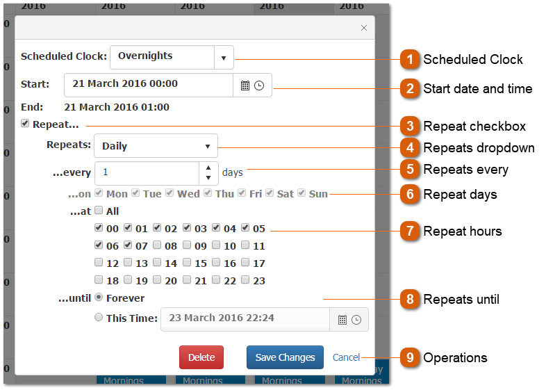 Editing Clock Schedule Item