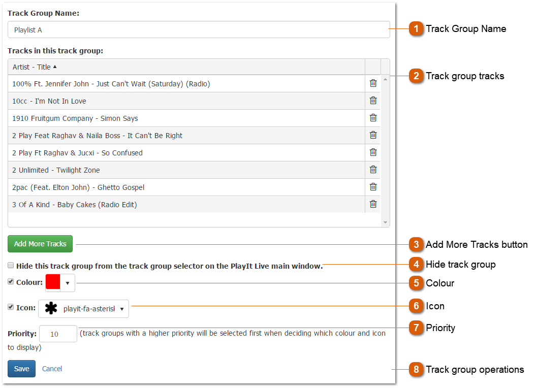 Listed Track Groups