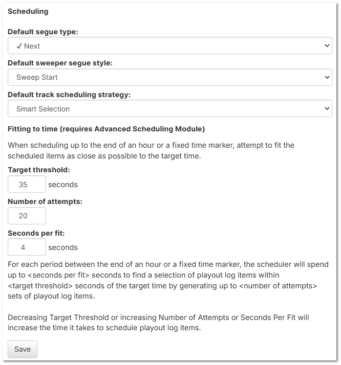 Scheduling Settings