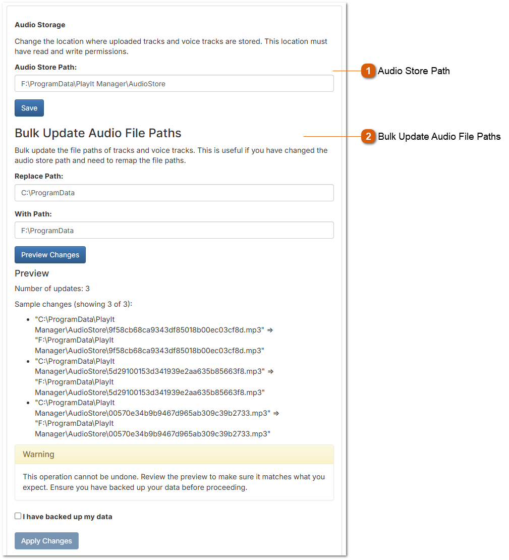 Audio Storage Settings