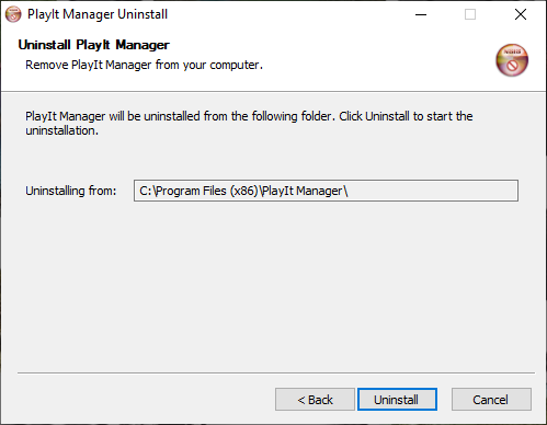 Uninstall confirmation window