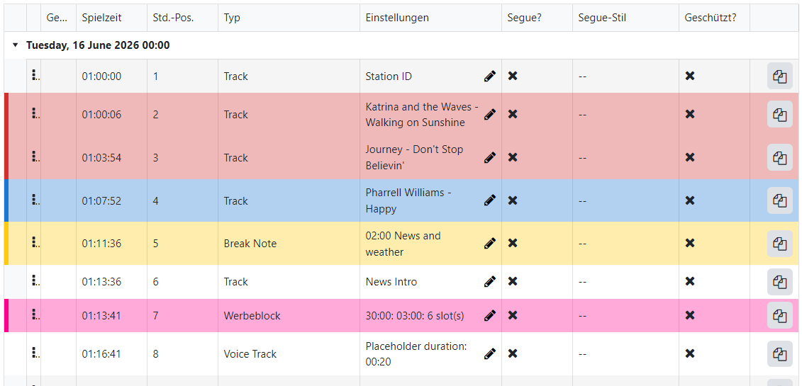 Playout-Log-Elementliste
