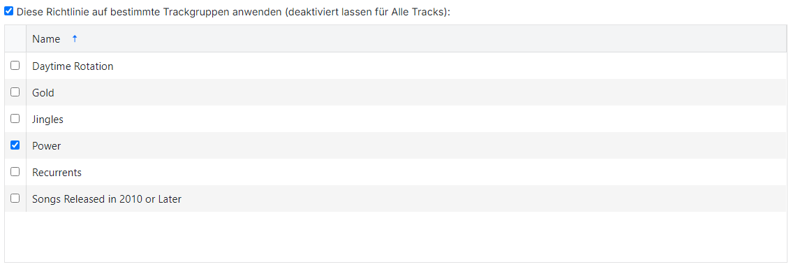 Auf bestimmte Trackgruppen anwenden – Kontrollkästchen