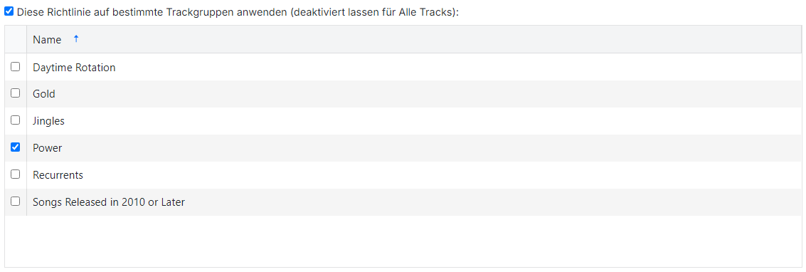 Kontrollkästchen „Auf bestimmte Trackgruppen anwenden“