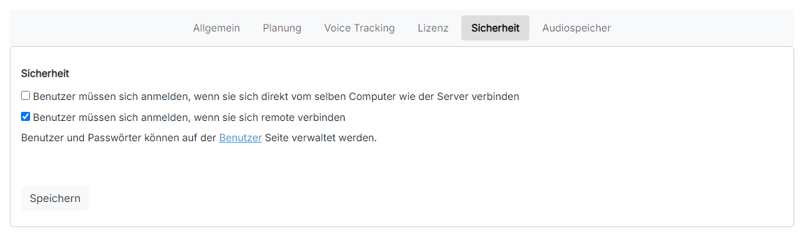 Die Seite Sicherheitseinstellungen
