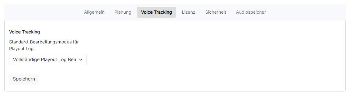 Die Seite Voice Tracking-Einstellungen